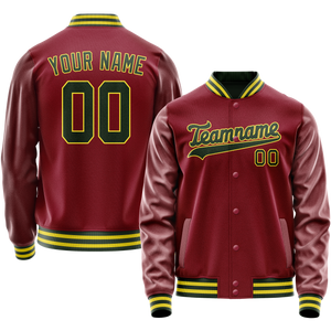 Custom Crimson Kelly-Green Solid Color Varsity Letterman Jacket