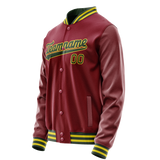 Custom Crimson Kelly-Green Solid Color Varsity Letterman Jacket