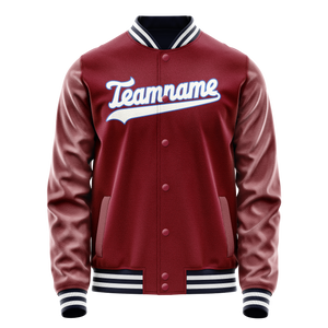 Custom Crimson White Solid Color Varsity Letterman Jacket