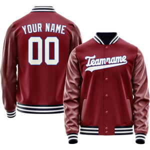 Custom Crimson White Solid Color Varsity Letterman Jacket