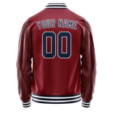 Custom Crimson Navy Solid Color Varsity Letterman Jacket