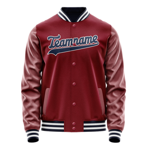 Custom Crimson Navy Solid Color Varsity Letterman Jacket