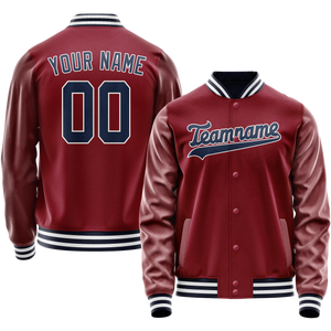 Custom Crimson Navy Solid Color Varsity Letterman Jacket