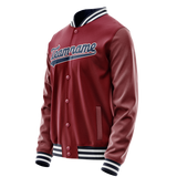 Custom Crimson Navy Solid Color Varsity Letterman Jacket