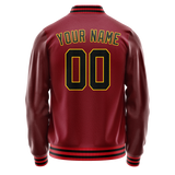 Custom Crimson Black Solid Color Varsity Letterman Jacket