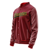 Custom Crimson Black Solid Color Varsity Letterman Jacket