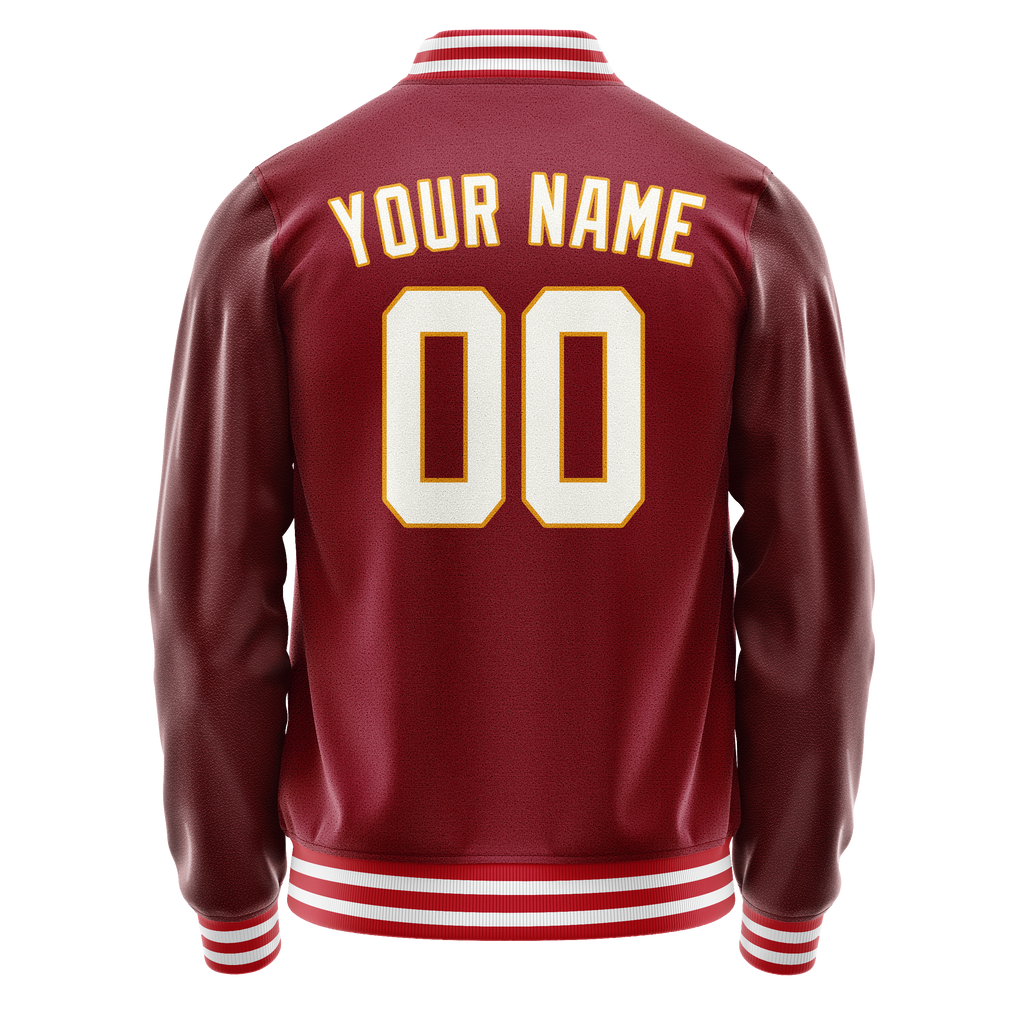 Custom Crimson White Solid Color Varsity Letterman Jacket