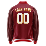 Custom Crimson White Solid Color Varsity Letterman Jacket