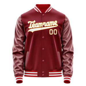 Custom Crimson White Solid Color Varsity Letterman Jacket