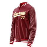 Custom Crimson White Solid Color Varsity Letterman Jacket