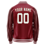 Custom Crimson White Solid Color Varsity Letterman Jacket