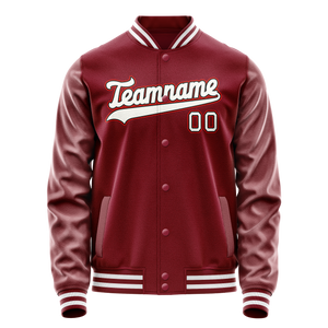 Custom Crimson White Solid Color Varsity Letterman Jacket