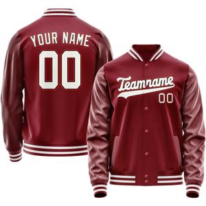 Custom Crimson White Solid Color Varsity Letterman Jacket
