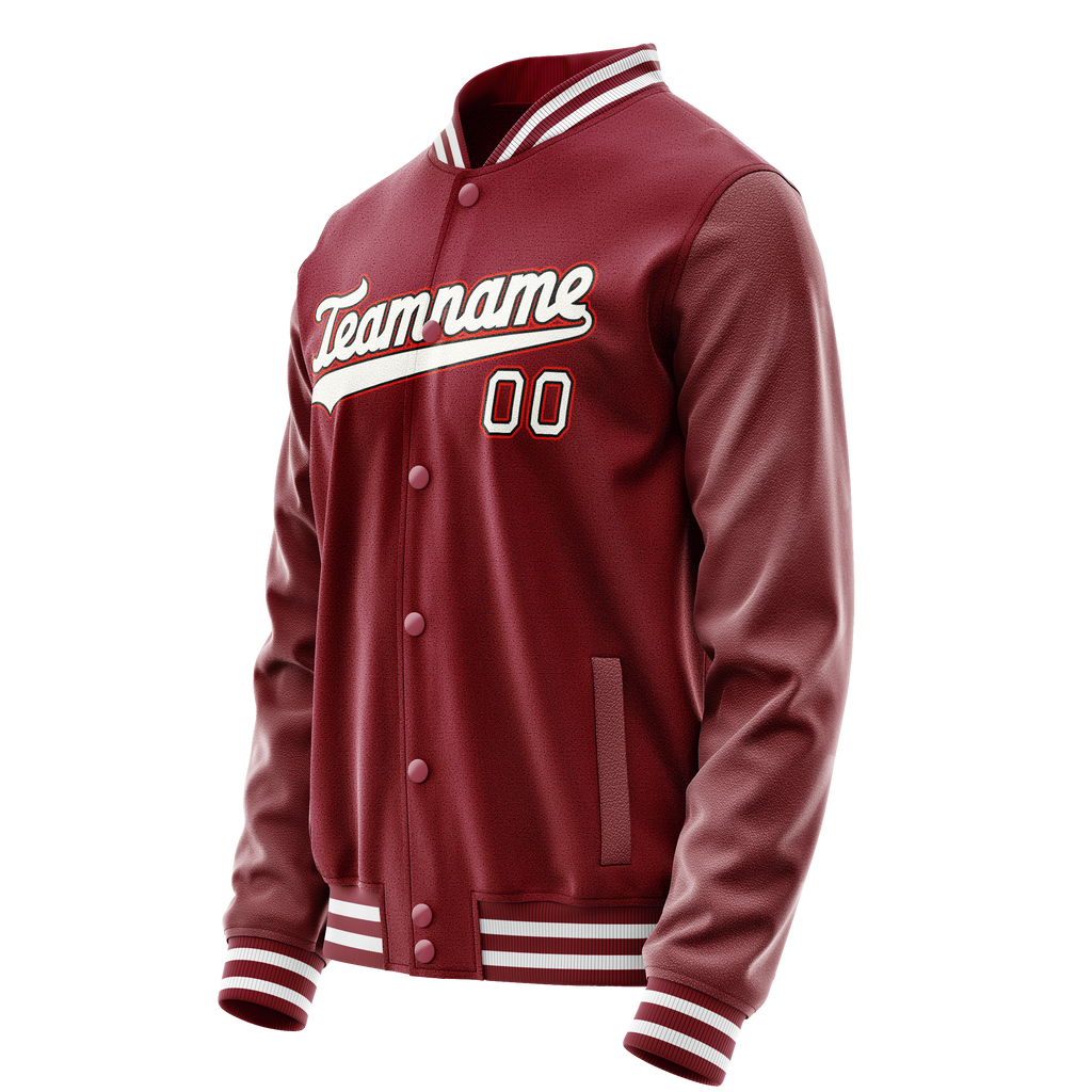 Custom Crimson White Solid Color Varsity Letterman Jacket