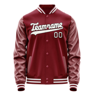 Custom Crimson White Solid Color Varsity Letterman Jacket