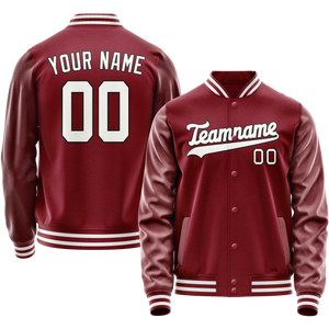 Custom Crimson White Solid Color Varsity Letterman Jacket