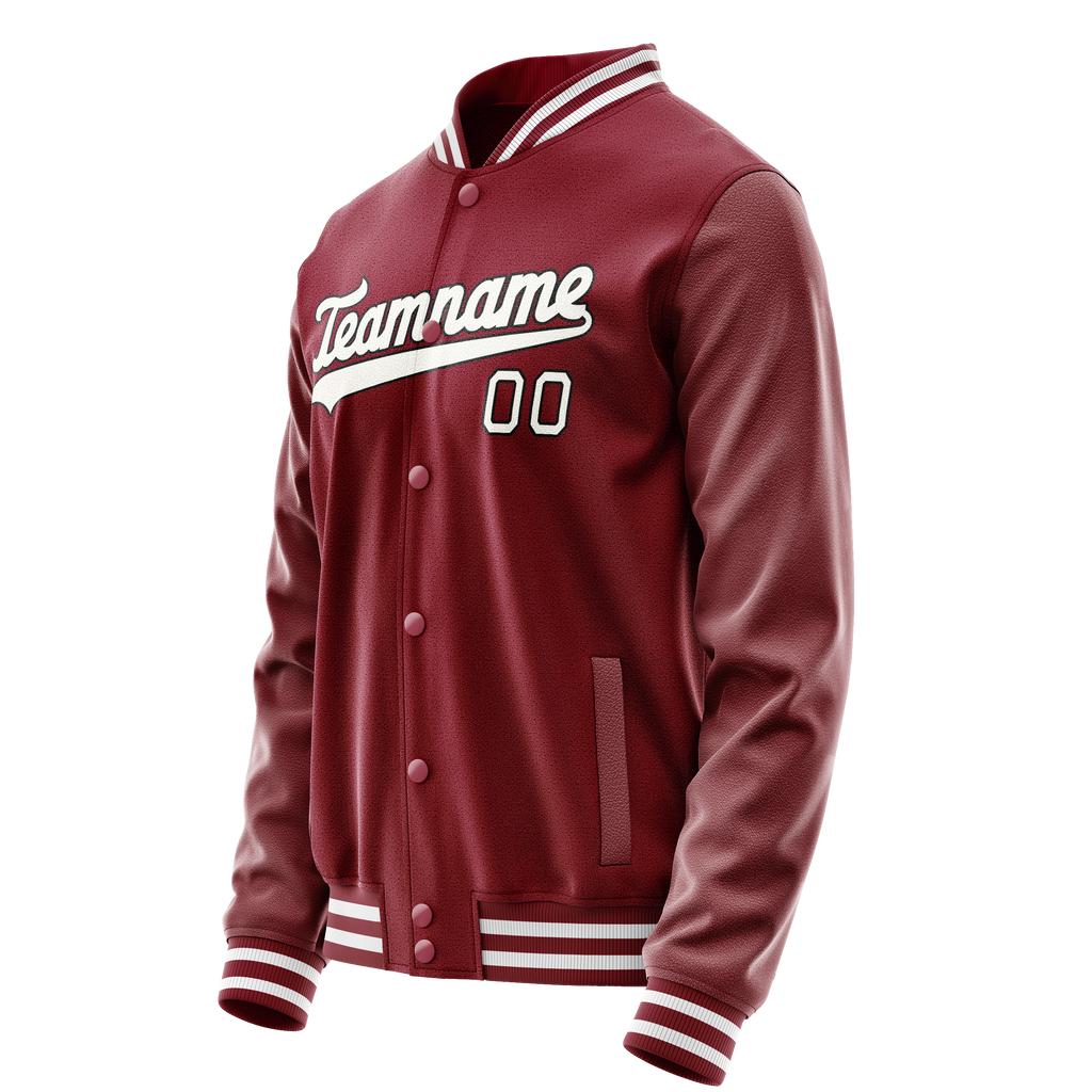 Custom Crimson White Solid Color Varsity Letterman Jacket