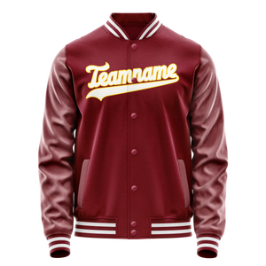 Custom Crimson White Solid Color Varsity Letterman Jacket