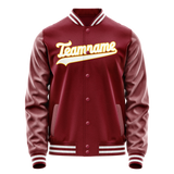 Custom Crimson White Solid Color Varsity Letterman Jacket