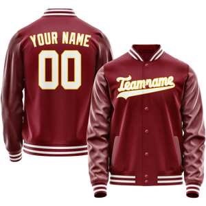 Custom Crimson White Solid Color Varsity Letterman Jacket