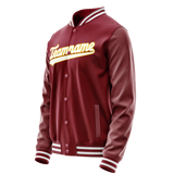 Custom Crimson White Solid Color Varsity Letterman Jacket