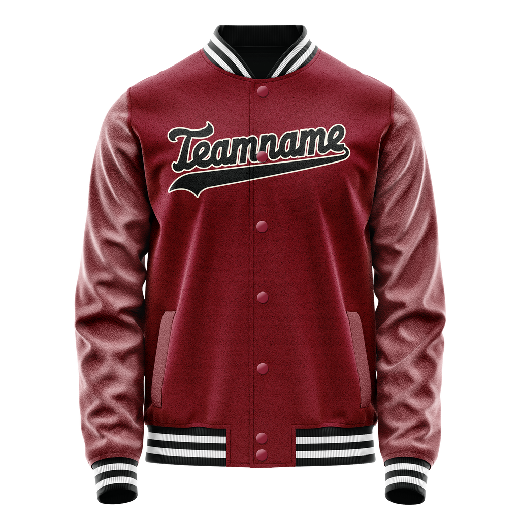 Custom Crimson Black Solid Color Varsity Letterman Jacket
