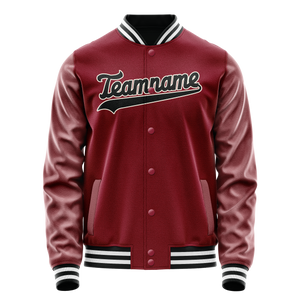 Custom Crimson Black Solid Color Varsity Letterman Jacket
