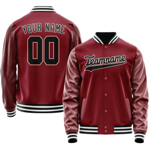 Custom Crimson Black Solid Color Varsity Letterman Jacket