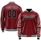 Custom Crimson Black Solid Color Varsity Letterman Jacket