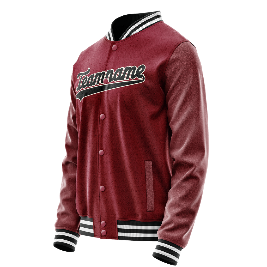 Custom Crimson Black Solid Color Varsity Letterman Jacket
