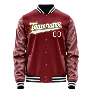 Custom Crimson White Solid Color Varsity Letterman Jacket