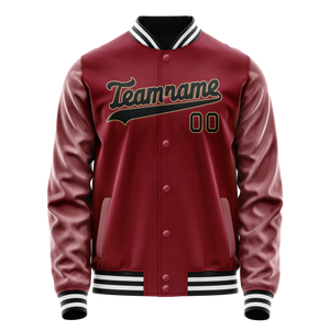 Custom Crimson Black Solid Color Varsity Letterman Jacket