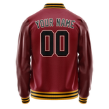 Custom Crimson Black Solid Color Varsity Letterman Jacket