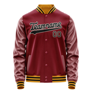 Custom Crimson Black Solid Color Varsity Letterman Jacket