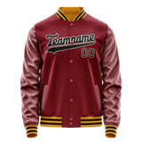 Custom Crimson Black Solid Color Varsity Letterman Jacket