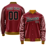 Custom Crimson Black Solid Color Varsity Letterman Jacket