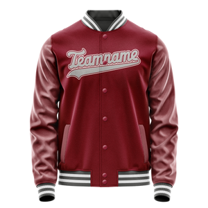 Custom Crimson Gray Solid Color Varsity Letterman Jacket
