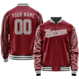 Custom Crimson Gray Solid Color Varsity Letterman Jacket