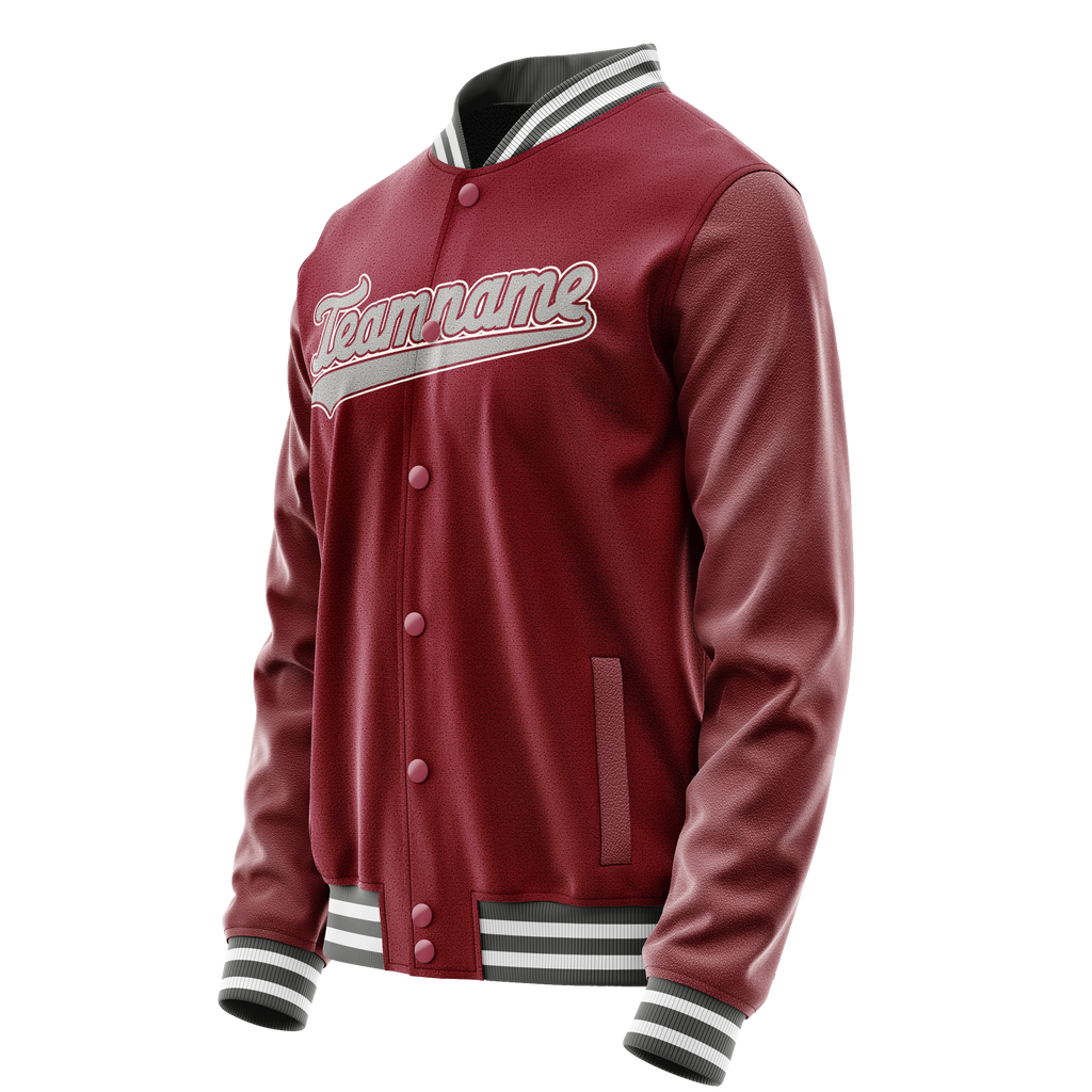 Custom Crimson Gray Solid Color Varsity Letterman Jacket