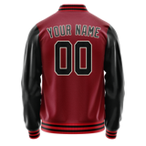 Custom Crimson Black Solid Color Varsity Letterman Jacket
