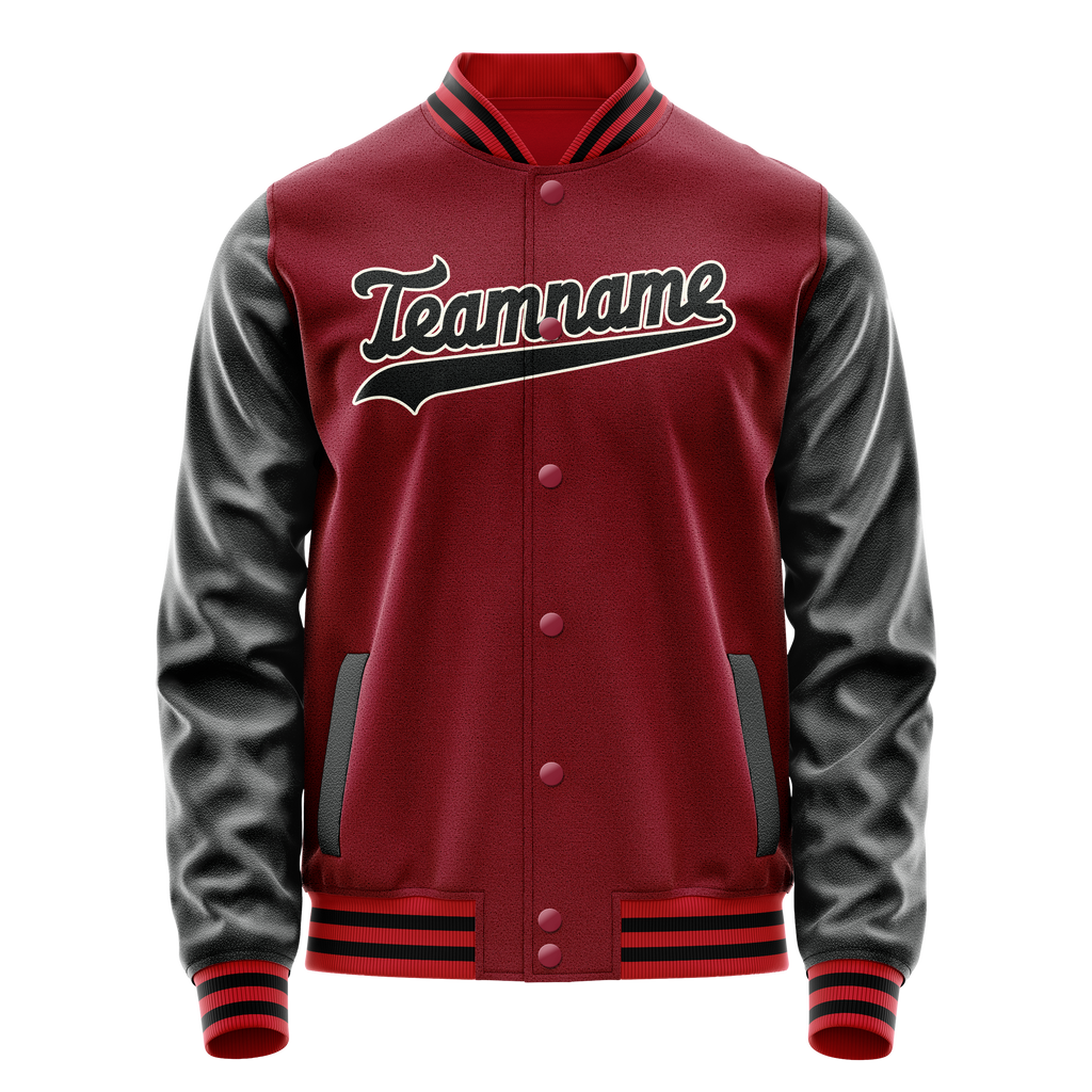 Custom Crimson Black Solid Color Varsity Letterman Jacket