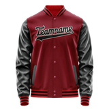 Custom Crimson Black Solid Color Varsity Letterman Jacket