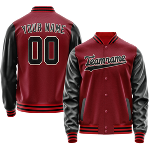 Custom Crimson Black Solid Color Varsity Letterman Jacket