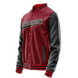 Custom Crimson Black Solid Color Varsity Letterman Jacket