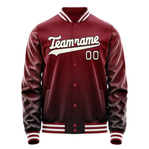 Custom Crimson Cream Solid Color Varsity Letterman Jacket