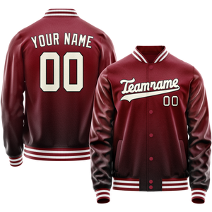 Custom Crimson Cream Solid Color Varsity Letterman Jacket