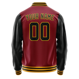 Custom Crimson Black Solid Color Varsity Letterman Jacket