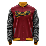 Custom Crimson Black Solid Color Varsity Letterman Jacket