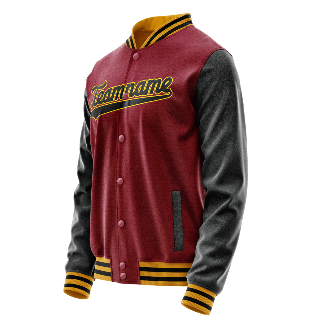 Custom Crimson Black Solid Color Varsity Letterman Jacket