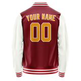 Custom Crimson White Solid Color Varsity Letterman Jacket